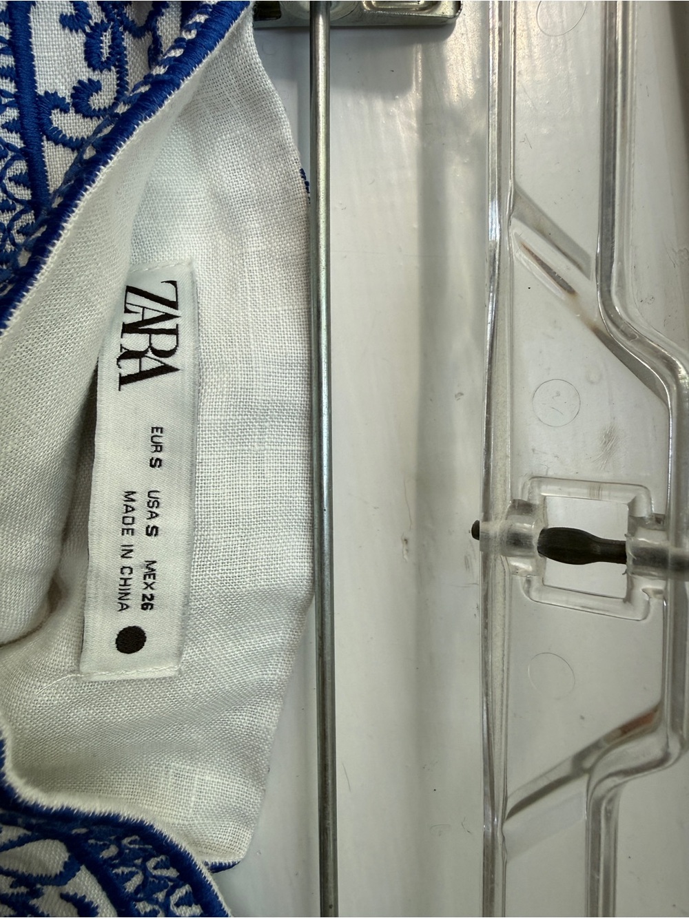 Zara, 100% Linen, White Maxi Skirt with Blue Embroidered Print, Size S - Picture 4 of 5